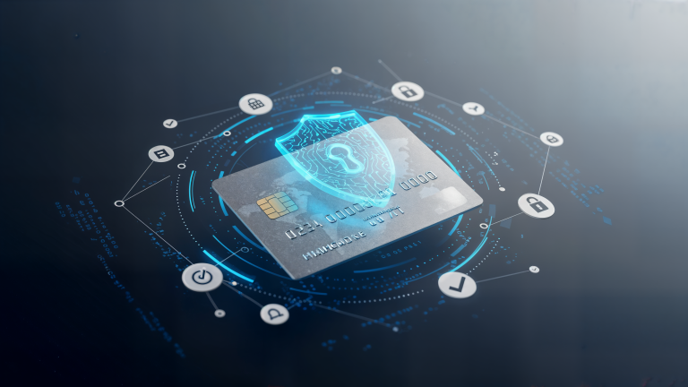 A sophisticated credit card image depicting digital payment security - PCI DSS Compliance.